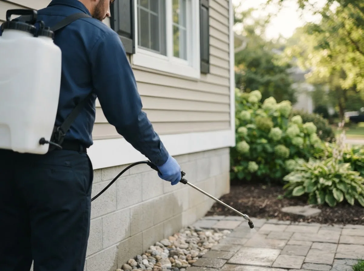 Pest control technician inspecting a home in Creston, CA